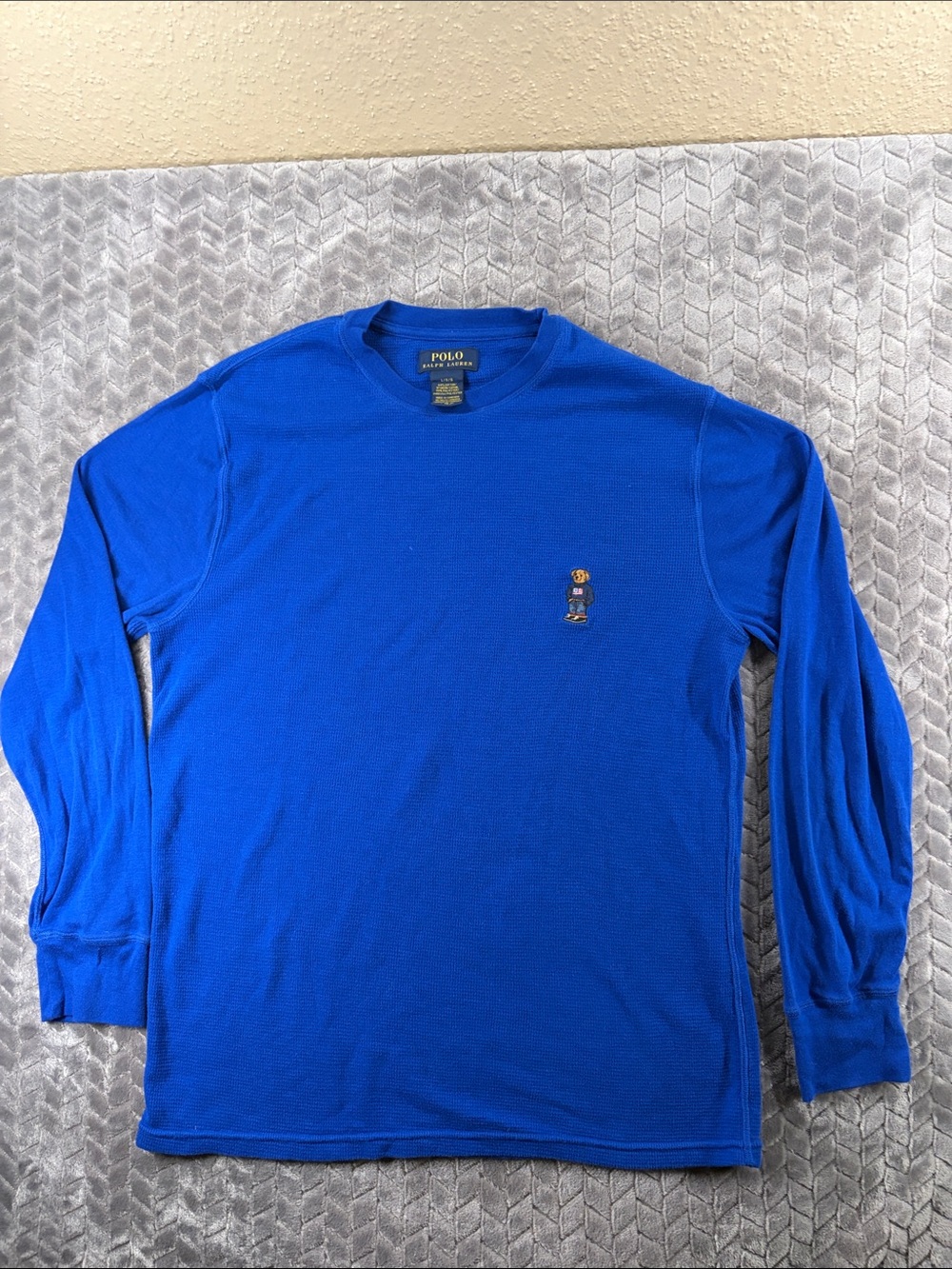 EUC Menβs Polo by Ralph Lauren Flag Bear Waffle-Knit Thermal LS Crewneck Large